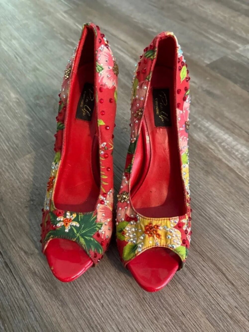 Floral Rhinestoned Tropical High Heels by PUG Size 9